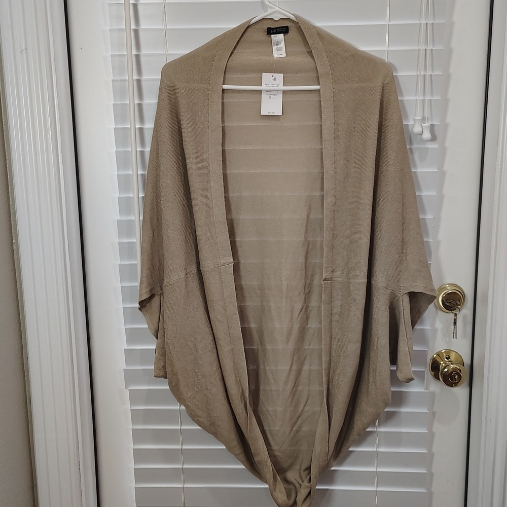 J. JILL CARDIGAN WOMEN S-L MUSHROOM TAN LINEN BLEND COCOON OPEN FRONT WEAREVER
